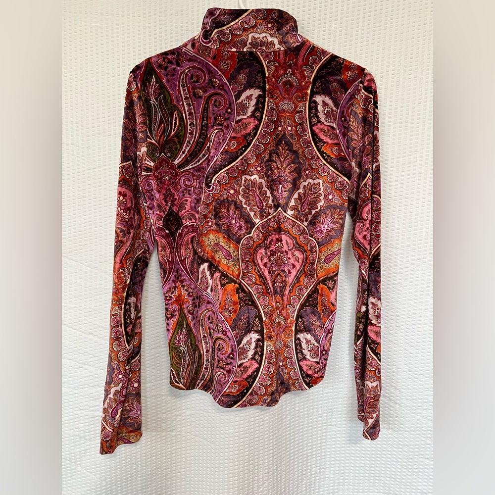 Bogner Women’s Multicolor Paisley Velvet Zip Top Collared Long Sleeve - Picture 2 of 4